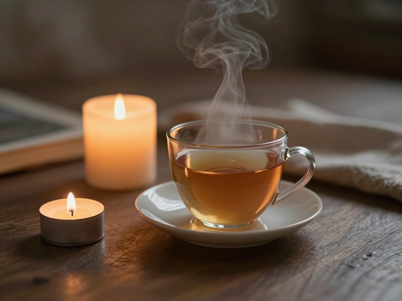 Mindful evening preparation with candles and calm atmosphere